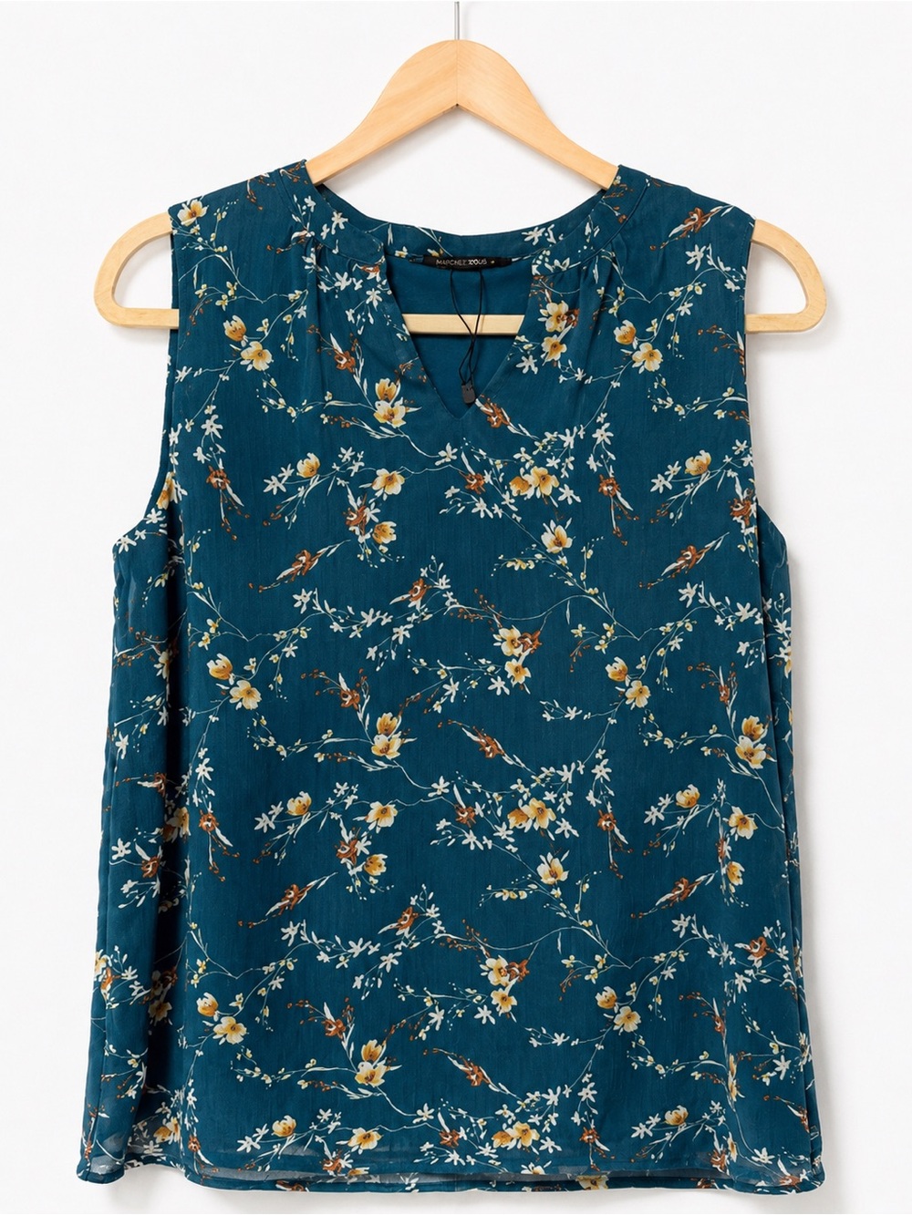 ✨ Papermoon Teal Floral Sleeveless Lined Blouse Tank Top Size S ✨